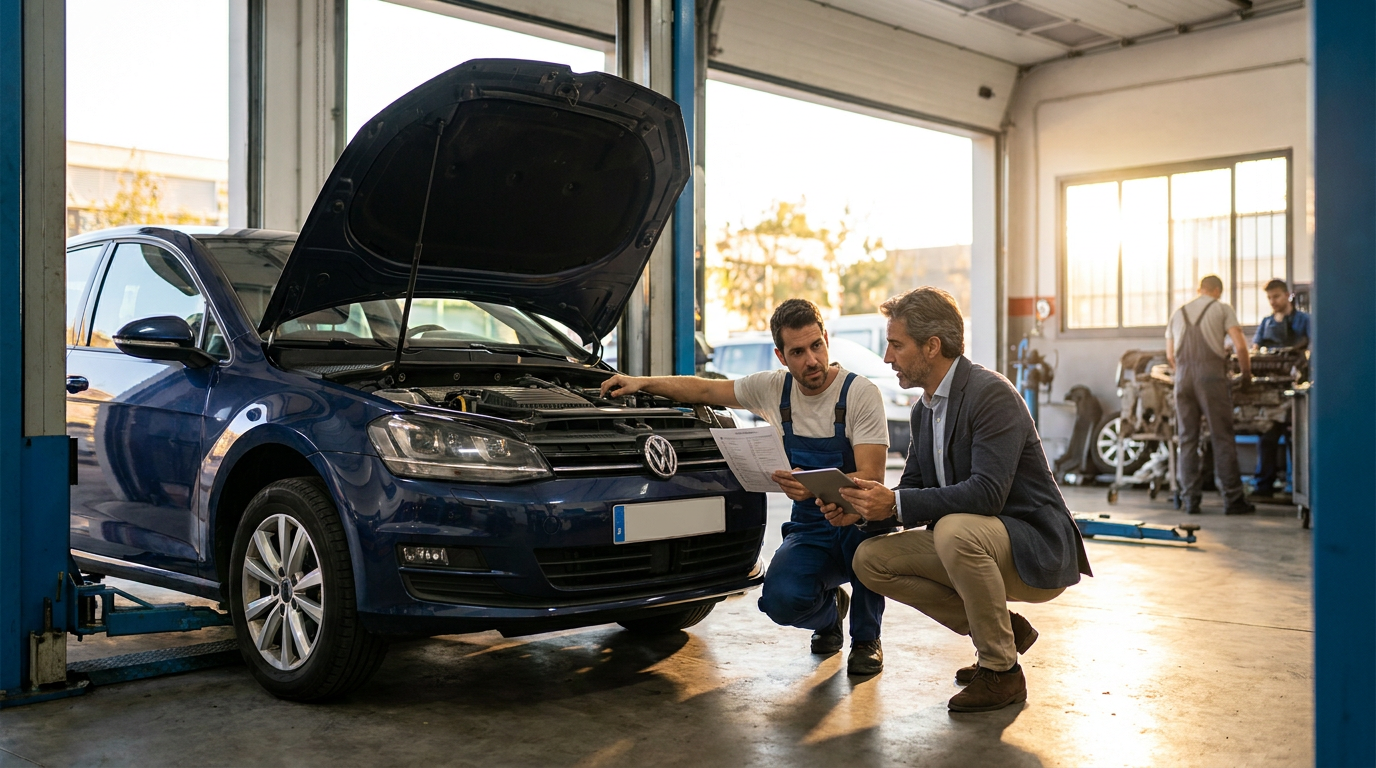 Hombre revisando el motor de un coche de segunda mano en Traverauto Valencia